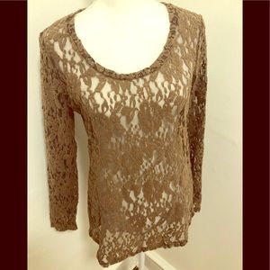 Banana Republic Lace Long Sleeve Top Large Brown